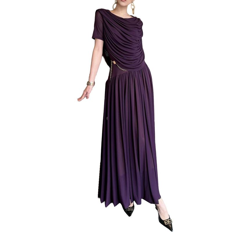 Burryco Womens Short Sleeve Solid Maxi Dress, Purple